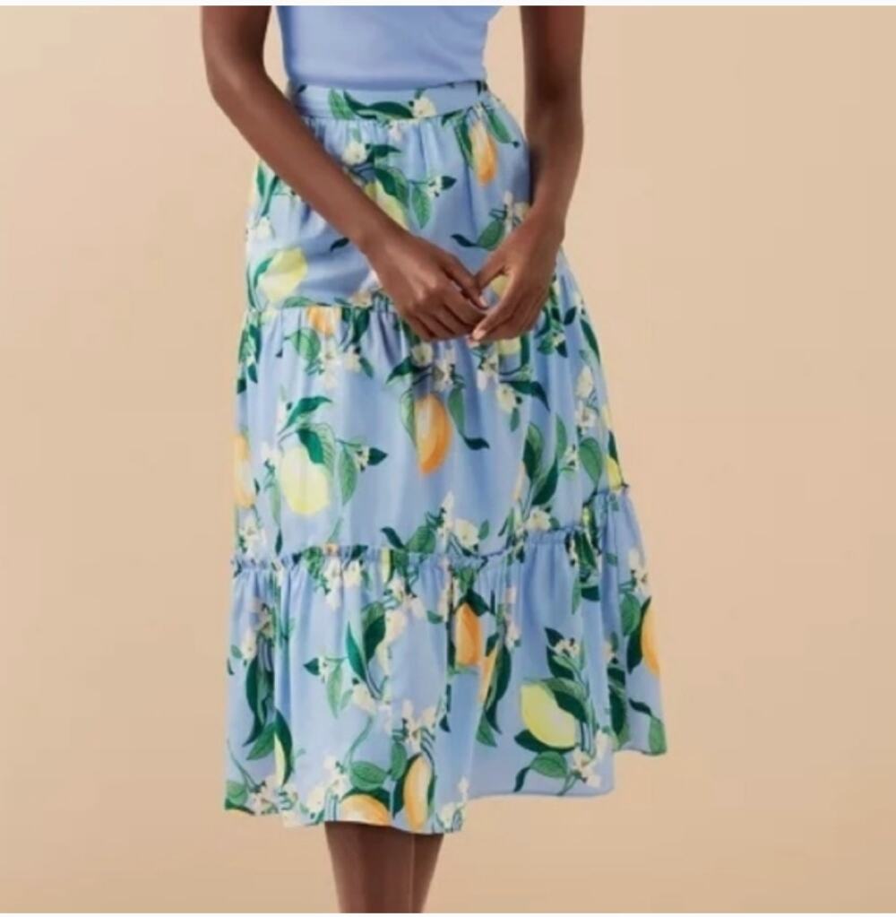 ANN TAYLOR Lemon Print Midi Skirt // 6 Petite
